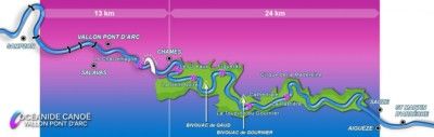 Océanide Canoë - Vallon Pont d'Arc | Descent map 13 + 24 km
